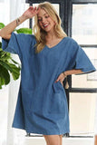 ADORA V-Neck Half Sleeve Mini Denim Dress - Trendsi - Flyclothing LLC