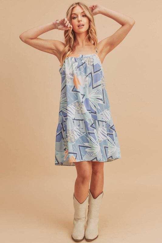 Aemi + Co Printed Ruffled Hem Square Neck Mini Cami Dress - Trendsi - Flyclothing LLC