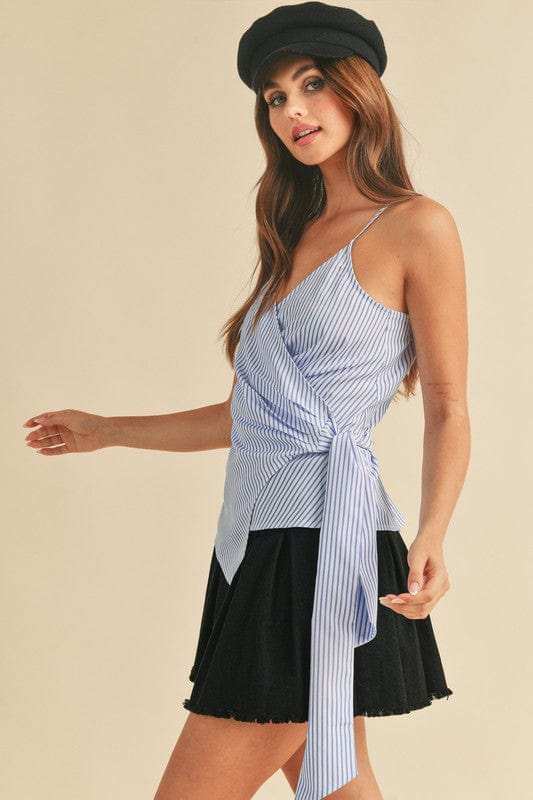 Aemi + Co Side Knotted Surplice Striped Cami - Trendsi - Flyclothing LLC
