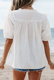 Lace Patchwork Tie Neck Short Sleeve Blouse - Trendsi - Flyclothing LLC
