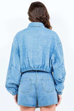 American Bazi Drawstring Waist Crop Denim Jacket - Trendsi - Flyclothing LLC
