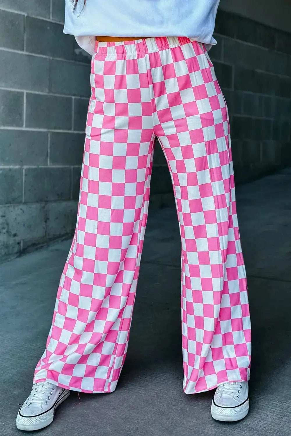 Checkered Wide Leg Pants - Trendsi - Flyclothing LLC