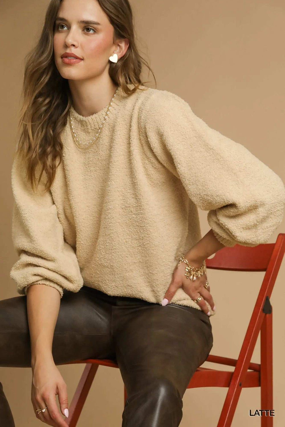 Umgee Textured Long Sleeve Sweater with Ribbed Trim - Trendsi - Flyclothing LLC