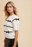 Annie Wear Striped Bow Round Neck Knit Top - Trendsi - Flyclothing LLC