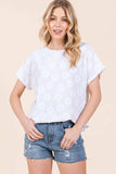 BOMBOM Floral Textured Short Sleeve T-Shirt - Trendsi - Flyclothing LLC