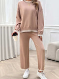 Round Neck Dropped Shoulder Top and Pants Sweater Set - Trendsi - Flyclothing LLC