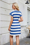Tied Contrast Striped Short Sleeve Mini Tee Dress - Trendsi - Flyclothing LLC