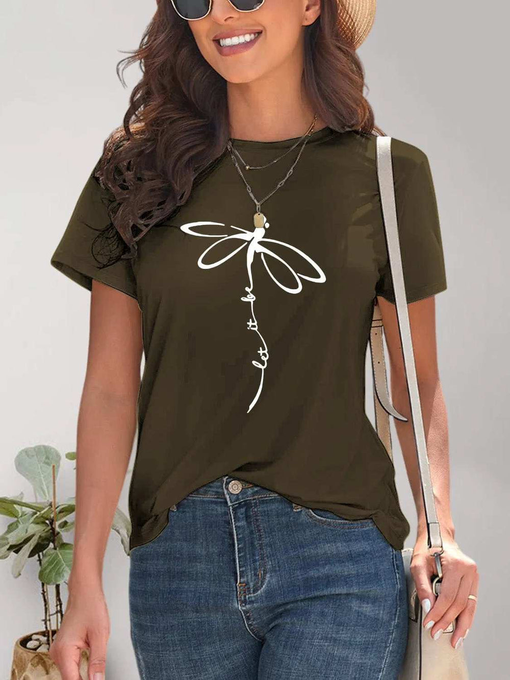 Dragonfly Graphic Round Neck Short Sleeve T-Shirt - Trendsi - Flyclothing LLC