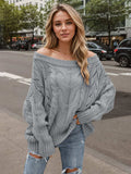 Cable Knit Openwork Off-Shoulder Sweater - Trendsi - Flyclothing LLC