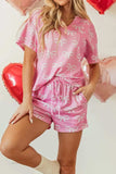 Bowknot Printed Notched T-Shirt and Shorts Set - Trendsi - Flyclothing LLC