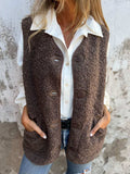 Full Size Pocketed Button Up V-Neck Sherpa Vest - Trendsi - Flyclothing LLC