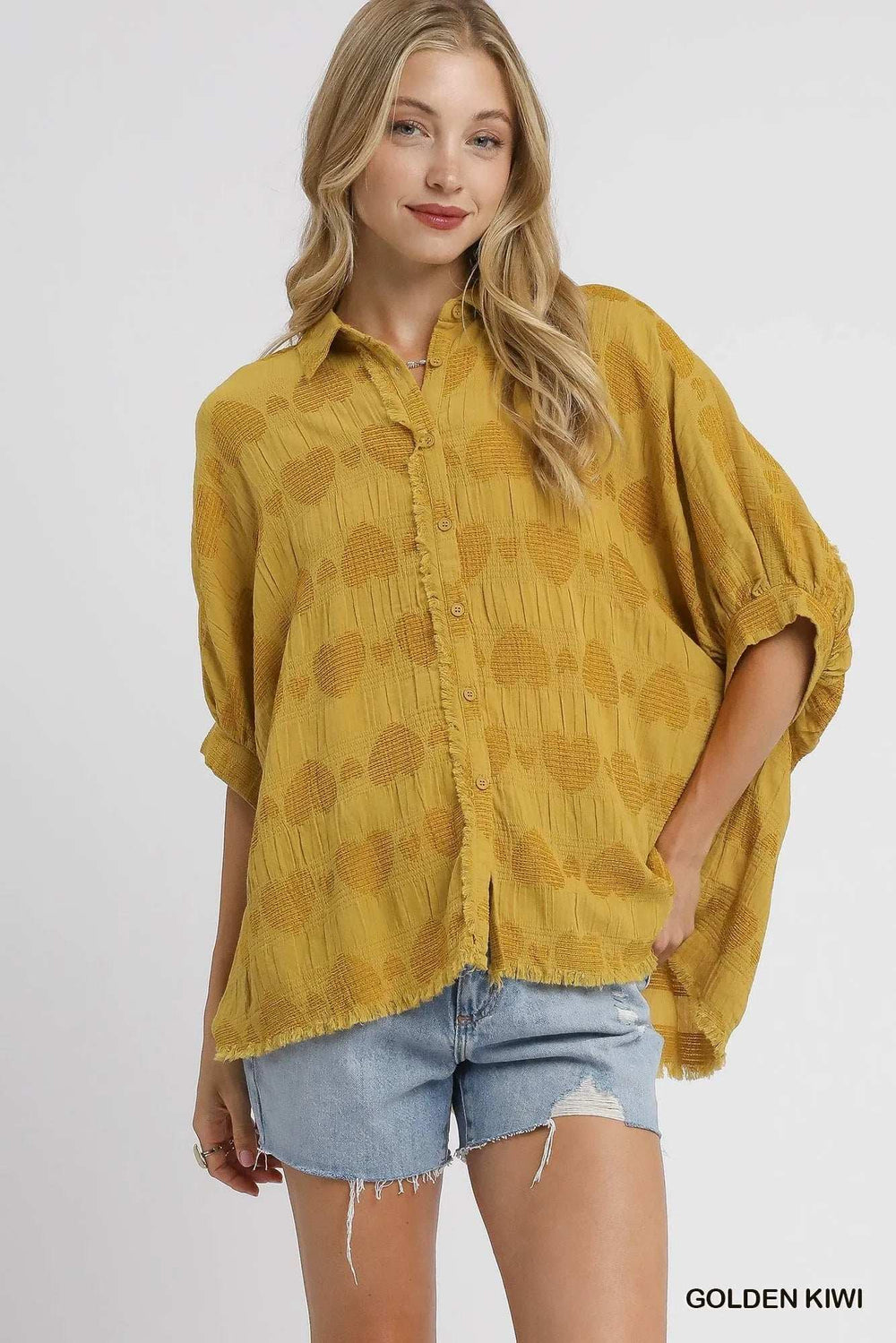 Umgee Jacquard Heart Collared Shirt - Trendsi - Flyclothing LLC