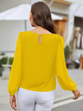Round Neck Balloon Sleeve Blouse - Trendsi - Flyclothing LLC