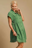 Umgee Full Size Frayed Hemline Button Down Shirt Dress Plus Size - Trendsi - Flyclothing LLC