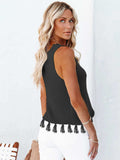Cutout Tassel Round Neck Tank - Trendsi - Flyclothing LLC