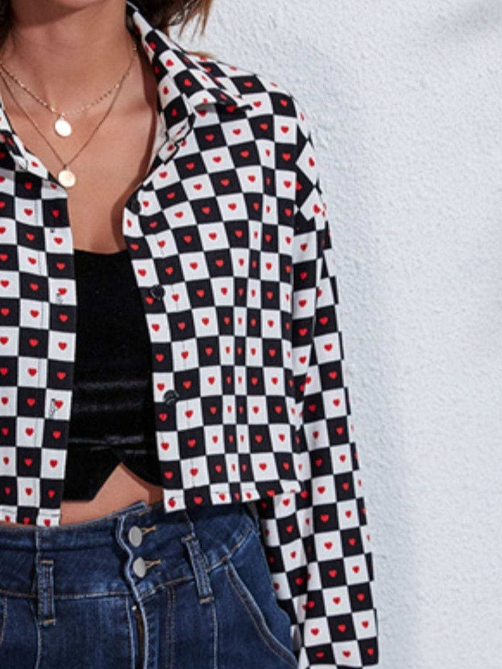 Button Down Printed Cropped Jacket - Trendsi - Flyclothing LLC