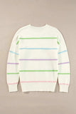 Contrast Striped Half Button Round Neck Sweater - Trendsi - Flyclothing LLC