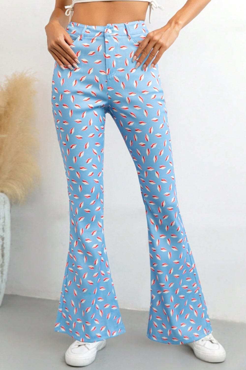 Printed High Waist Flare Pants with Pockets - Trendsi - Flyclothing LLC