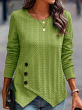 Decorative Button Round Neck Long Sleeve Top - Trendsi - Flyclothing LLC