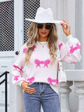 Angel Wings Bow Round Neck Dropped Shoulder Sweater - Trendsi - Flyclothing LLC