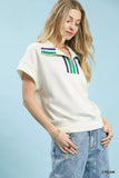 Umgee Striped Collared Neck Half-Zip Top - Trendsi - Flyclothing LLC