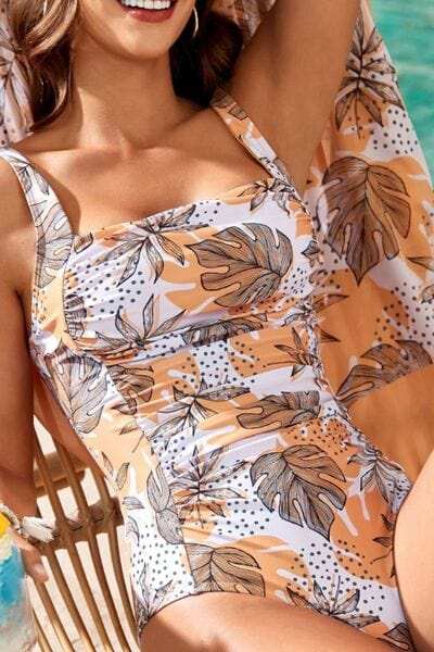 Printed Square Neck Wide Strap One-Piece Swimwear - Trendsi - Flyclothing LLC