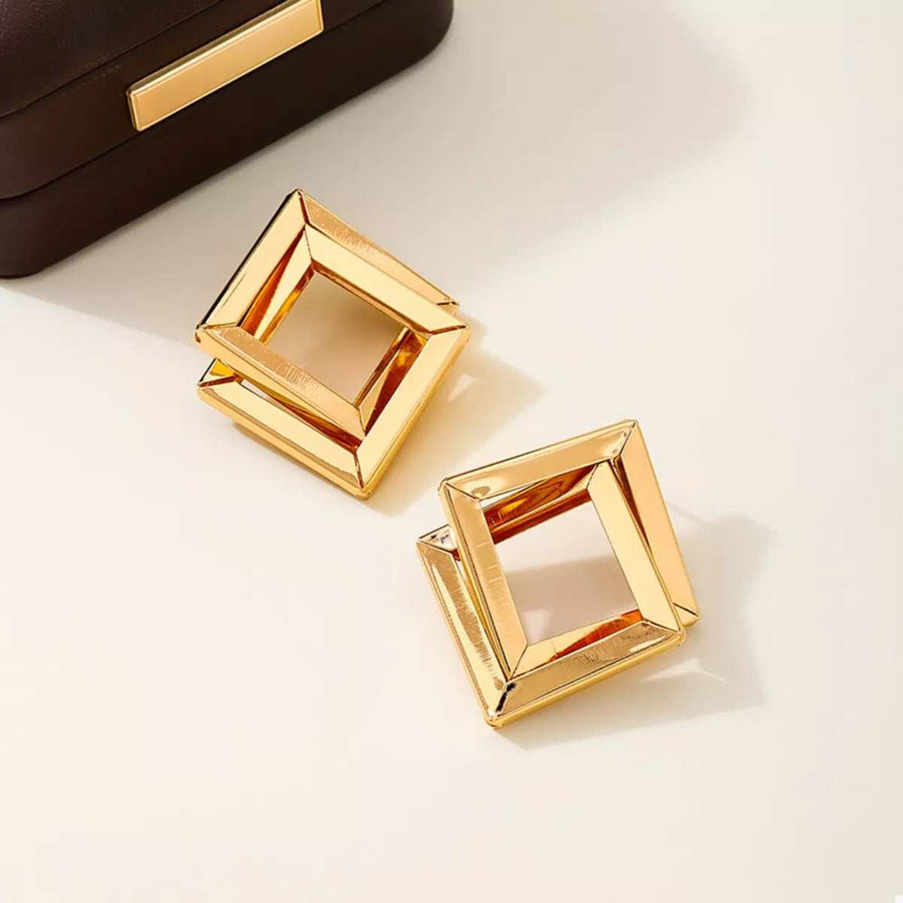 18K Gold-Plated Geometric Stud Earrings - Trendsi - Flyclothing LLC
