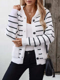 Striped Button Up Long Sleeve Hooded Cardigan - Trendsi - Flyclothing LLC
