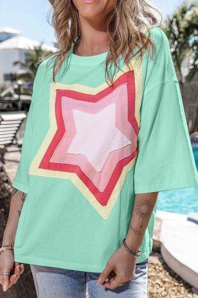 Color Block Star Patched Oversized T-Shirt - Trendsi - Flyclothing LLC
