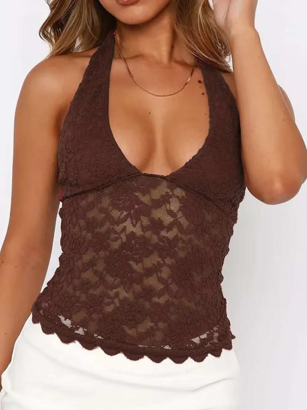 Lace Backless Halter Neck Cami - Trendsi - Flyclothing LLC