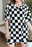 Checkerboard V Neck Loose Tee and Shorts Set - Trendsi - Flyclothing LLC