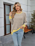 Contrast Trim Round Neck Long Sleeve T-Shirt - Trendsi - Flyclothing LLC