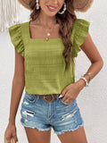 Ruffled Square Neck Cap Sleeve Blouse - Trendsi - Flyclothing LLC