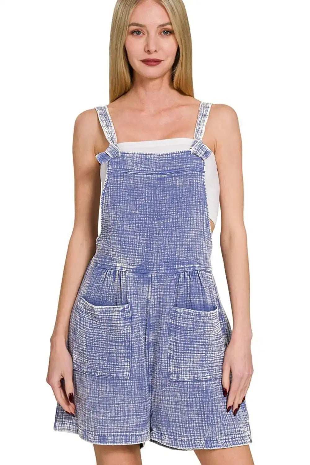 Zenana Woven Double Gauze Acid Washed Romper - Trendsi - Flyclothing LLC