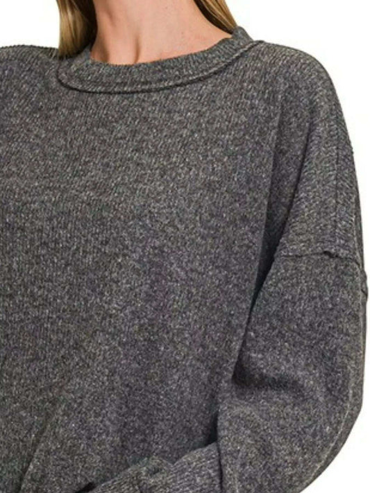 Zenana Full Size Brushed Ribbed Hacci Drop Shoulder Sweater Plus Size - Trendsi - Flyclothing LLC