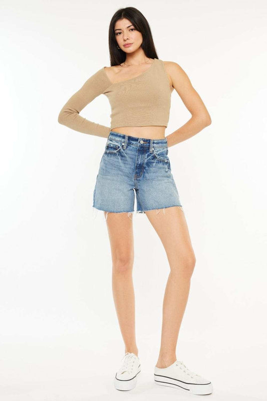 Kancan Full Size Raw Hem High Waist Denim Shorts - Trendsi - Flyclothing LLC