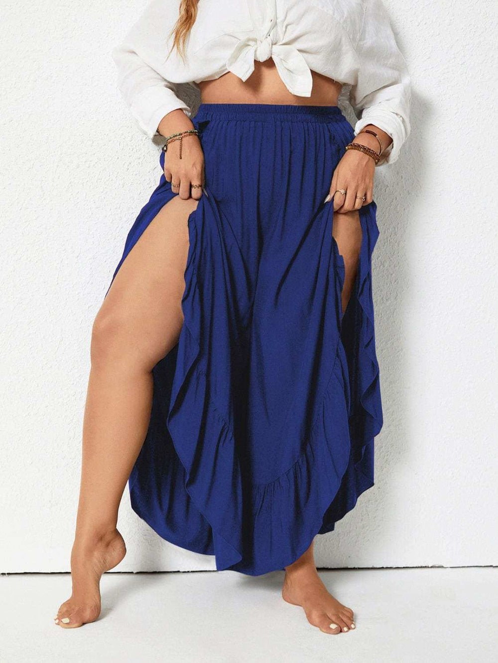 Plus Size Ruffled Wide Leg Pants - Trendsi - Flyclothing LLC