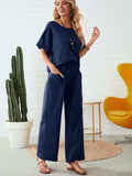 Round Neck Half Sleeve Top and Pocketed Pants Set - Trendsi - Flyclothing LLC