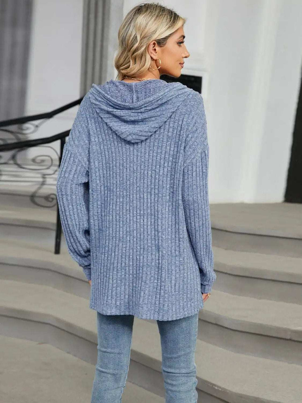 Half Button Long Sleeve Hooded Top - Trendsi - Flyclothing LLC