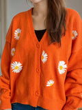 Daisy Button Up V-Neck Cardigan - Trendsi - Flyclothing LLC