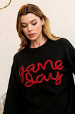 BiBi Game Day Metallic Letter Sweater - Trendsi - Flyclothing LLC