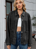 Washed Oversized Button Down Denim Jacket - Trendsi - Flyclothing LLC