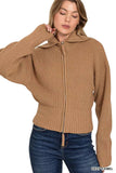 Zenana Ribbed Collared Zip Up Sweater Cardigan - Trendsi - Flyclothing LLC