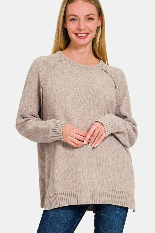 Zenana Side Slit Raglan Sleeve Sweater - Trendsi - Flyclothing LLC