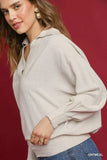 Umgee Linen Long Sleeves Elastic Hem Blouse - Trendsi - Flyclothing LLC