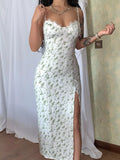 Floral Print Lace Trim Slit Midi Dress - Trendsi - Flyclothing LLC