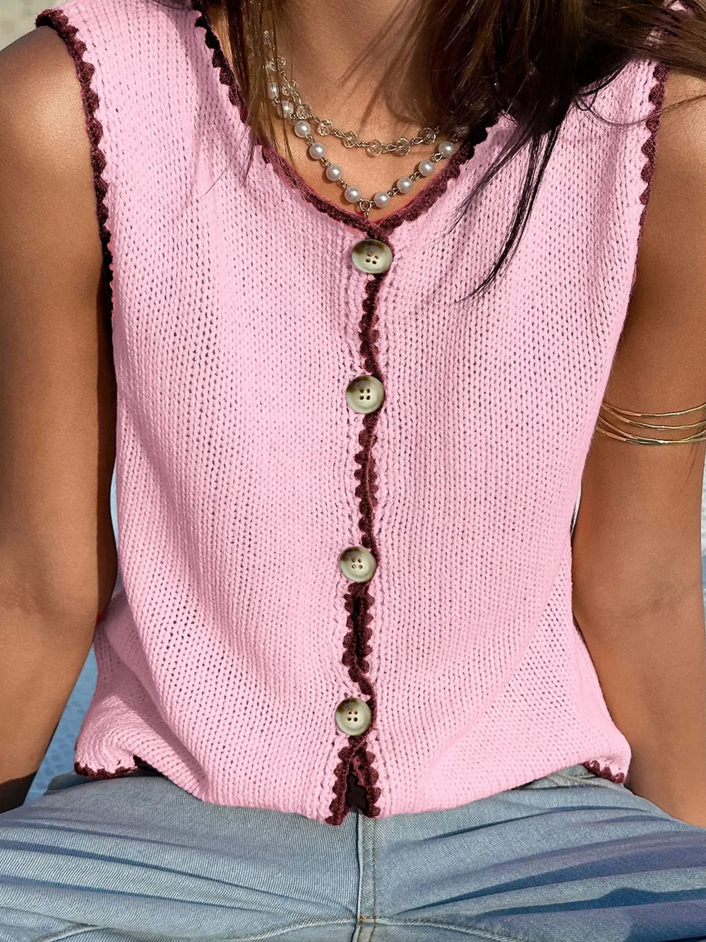 Contrast Trim Knitted Sweater Vest - Trendsi - Flyclothing LLC