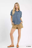 Umgee Washed Denim Oversized Top - Trendsi - Flyclothing LLC