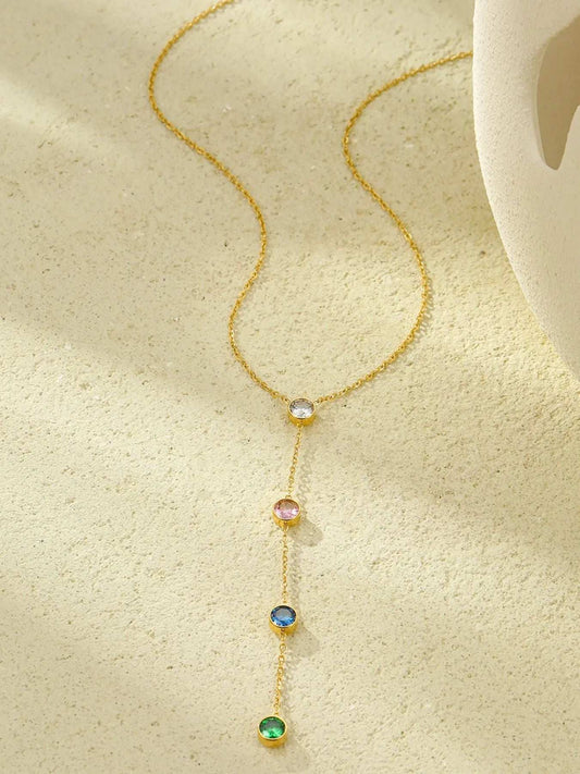 18K Gold-Plated Stainless Steel Zircon Y-Drop Necklace - Trendsi - Flyclothing LLC