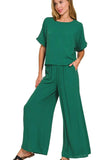 Zenana Round Neck T-Shirt and Wide Leg Pants Set - Trendsi - Flyclothing LLC